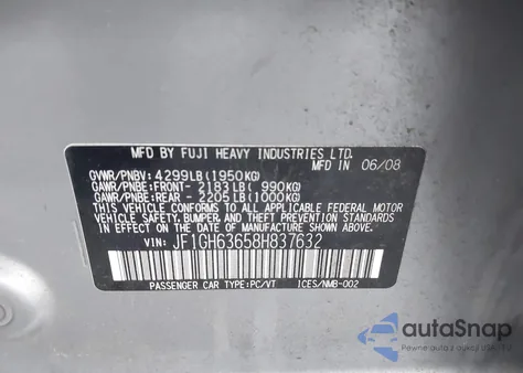 2008 Subaru Impreza Outback Sport z USA, uszkodzony, nr VIN JF1GH63658H837632